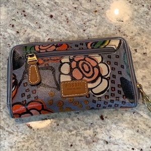 Fossil Floral Zip Around Leather Wallet